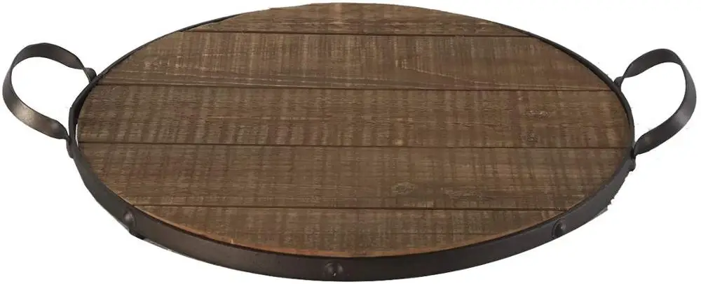 Farmhouse Round  Faux Wine Barrel Top Wood  Serving Tray