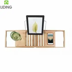 Luxury Bathtub Caddy Extendable Bamboo Wood Organizer Tray with Drinks Book Tablet &Phone