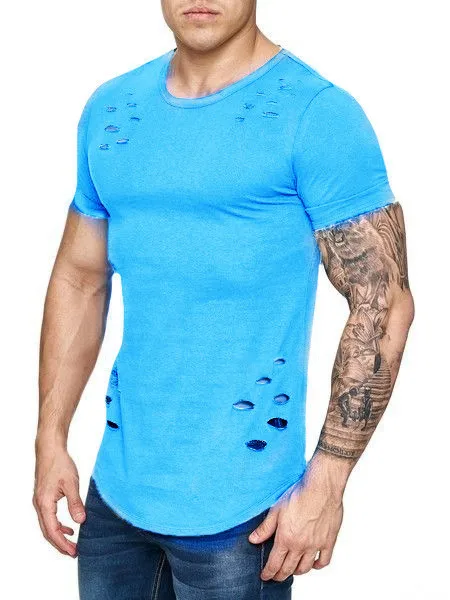Wholesale Distressed T Shirt Scoop Neck T Shirt For Men Tees Hipster Baggy Short Sleeve T Shirts Custom