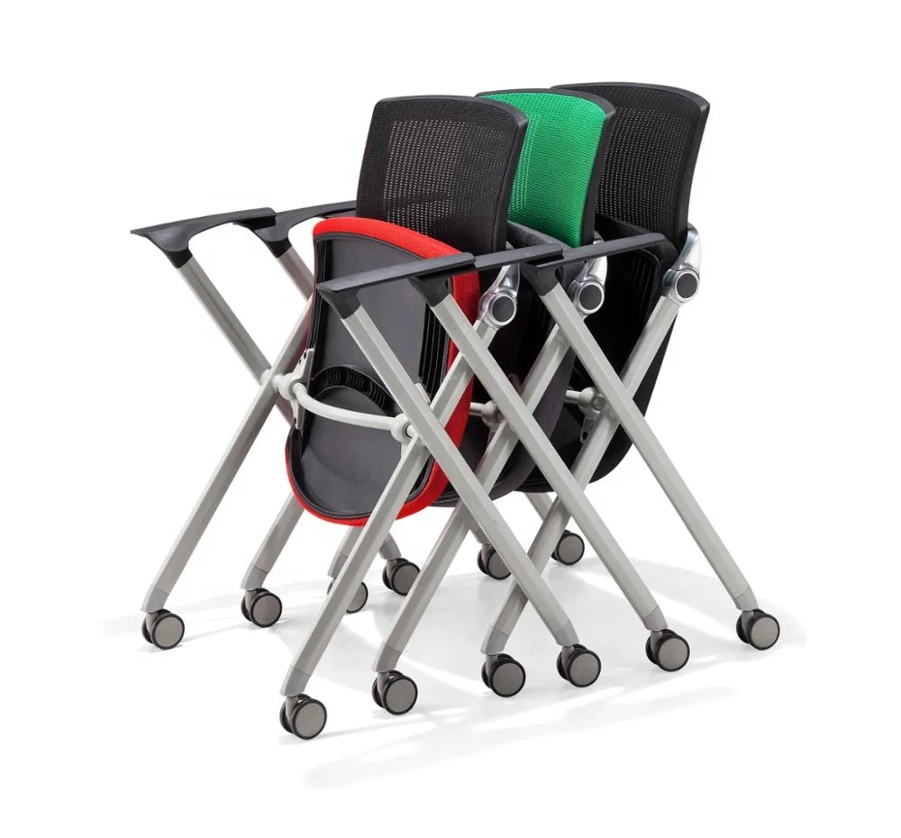 Office Mesh Chair Foldable Training Chair Seminar Chair Movable with Wheels