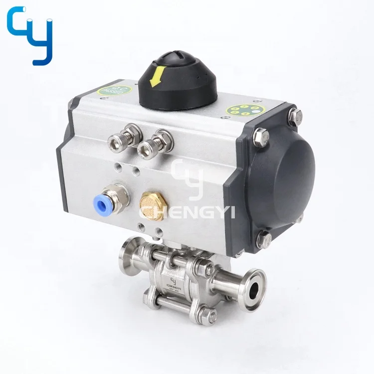 sanitary stainless steel  3 pc pneumatic ball valve