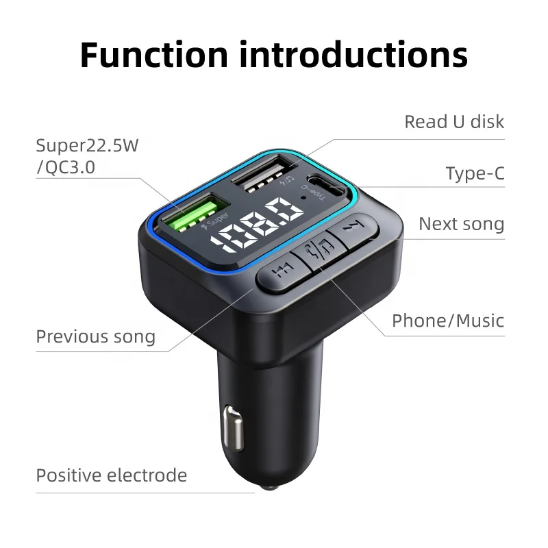 New universal Car Bluetooth radio mp3 player fm transmitter support tf card U Disk music playback usb charger for car