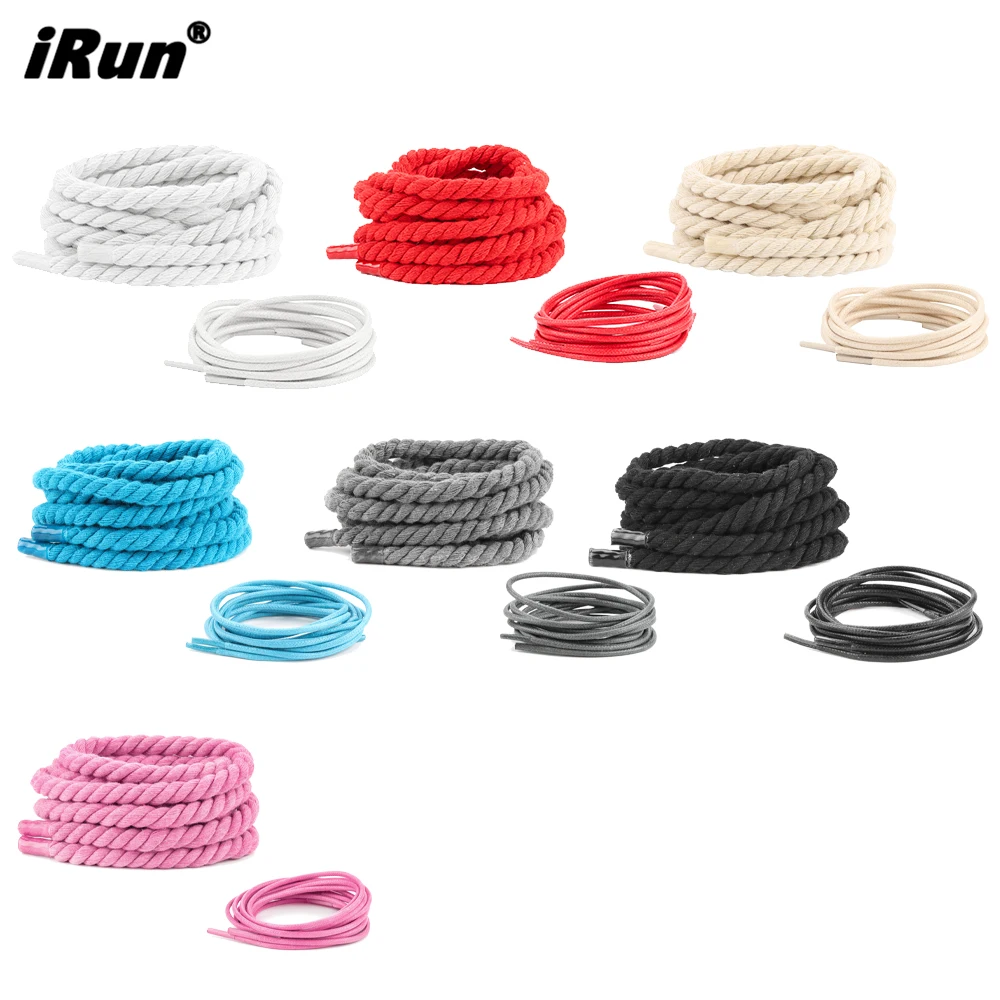 iRun Custom Solid Colors Rope Thick Shoe Laces Braided Cotton Rope Round Twisted Round Sneaker Shoelaces