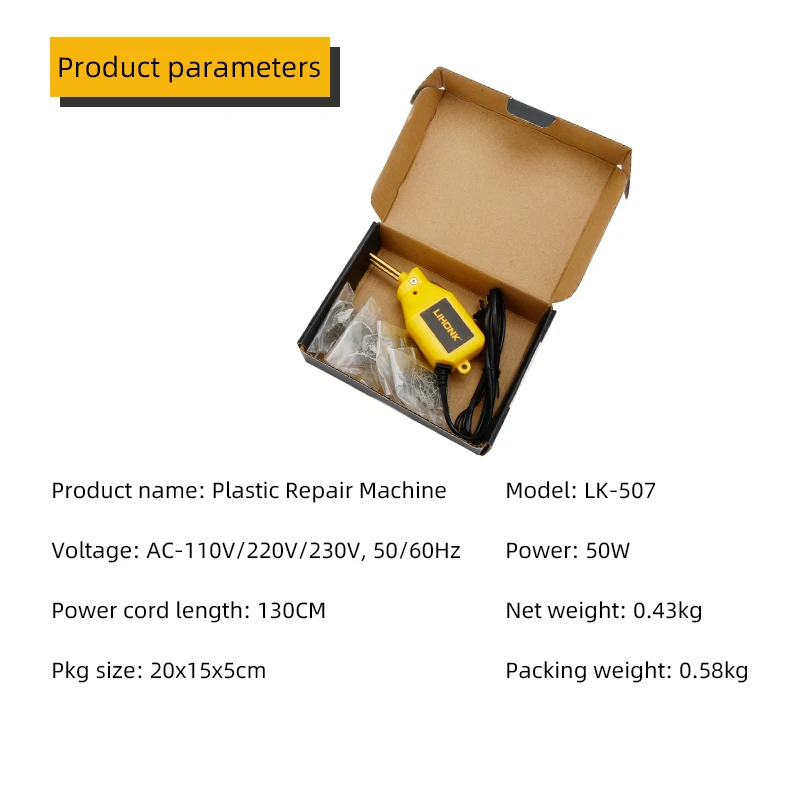 LK-507-2 compact design hot staples plastic welding machine plastic welding tool with wave nails car bumper repair kit 50W
