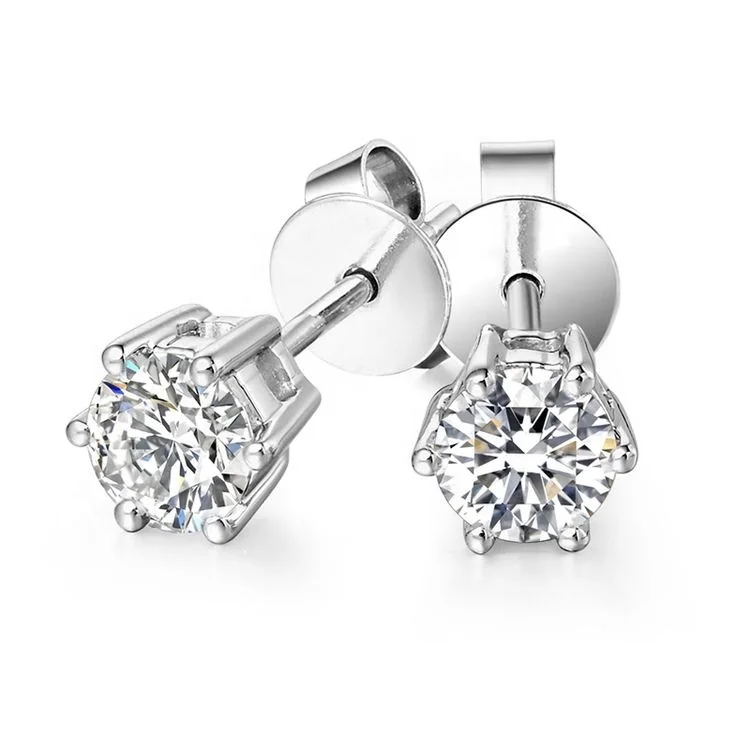 Wholesale designer earrings classical moissanite diamond 2 carat each 6 prong 4 prong Alloy stud earring