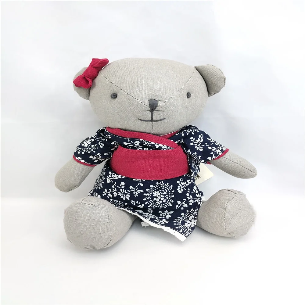 Lovely Baby Teddy Bear Kids Playing Custom Design Stuffed Animal Toy Wearing Cloth Bear Soft Toy High Quality EN71 Linen Bear