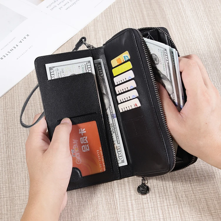 HASSION Custom  big capacity Retro  long  Clutch Wallet leather men Wallet cardholder Purse  Wristlet RFID Blocking men Wallet