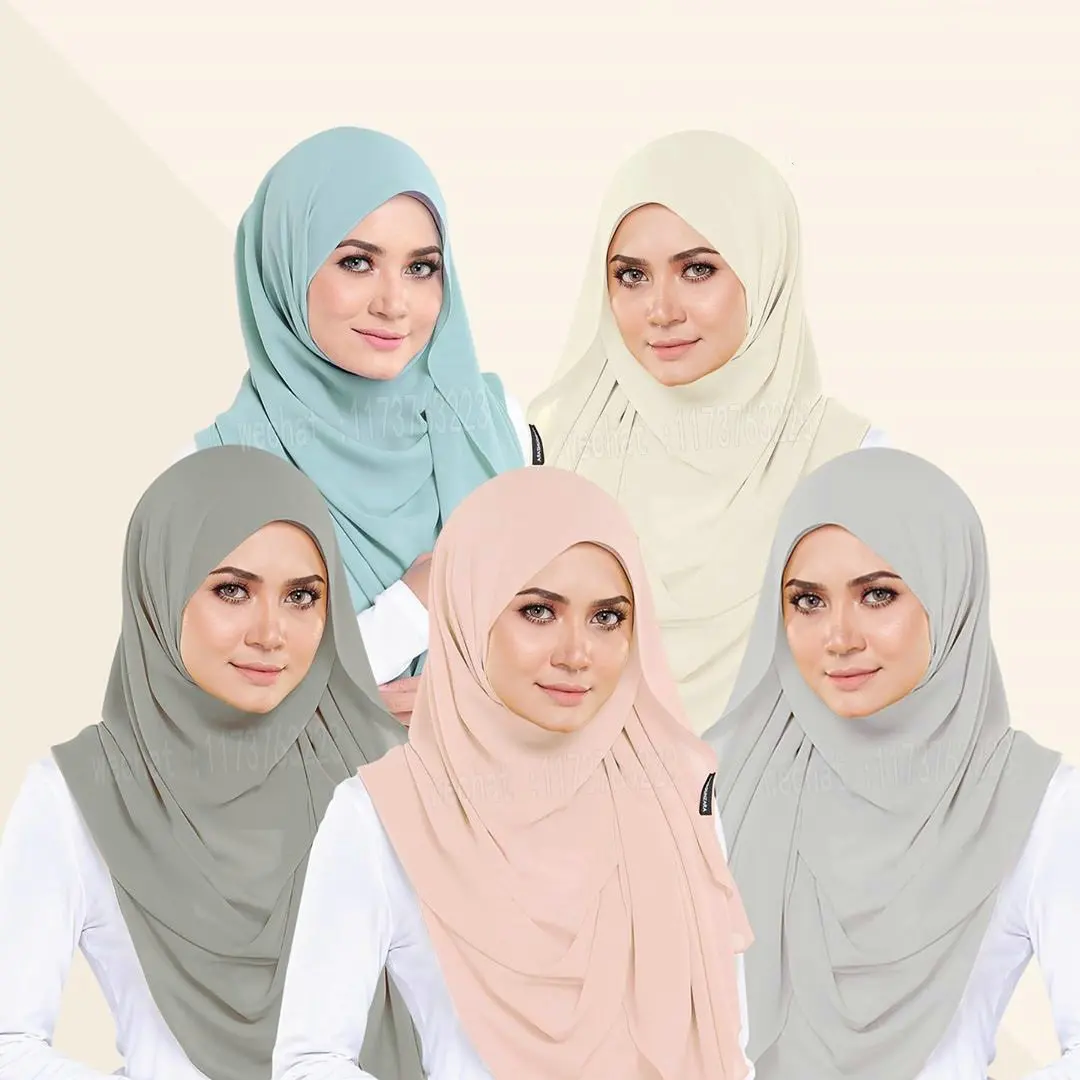 Southeast Asian 2022 Muslim Women Pearl Chiffon Long Scarf Monochromatic Wrap Scarf Muslim Hijab