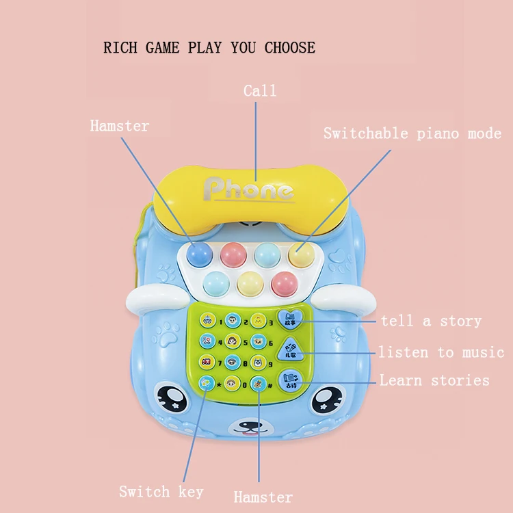 New Design Kids early educational story machine baby Cartoon Multi-function telephone bell Pull line phone plastic toys Cars