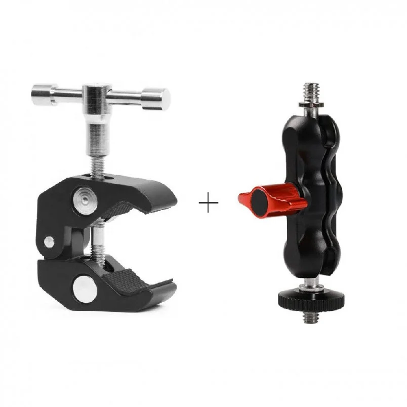 Takenoken Large Super Clamp Crab Jaw and CNC Double Ball Head Mini Articulating Magic Arm Adapter Kit for DSLR Camera LED Light