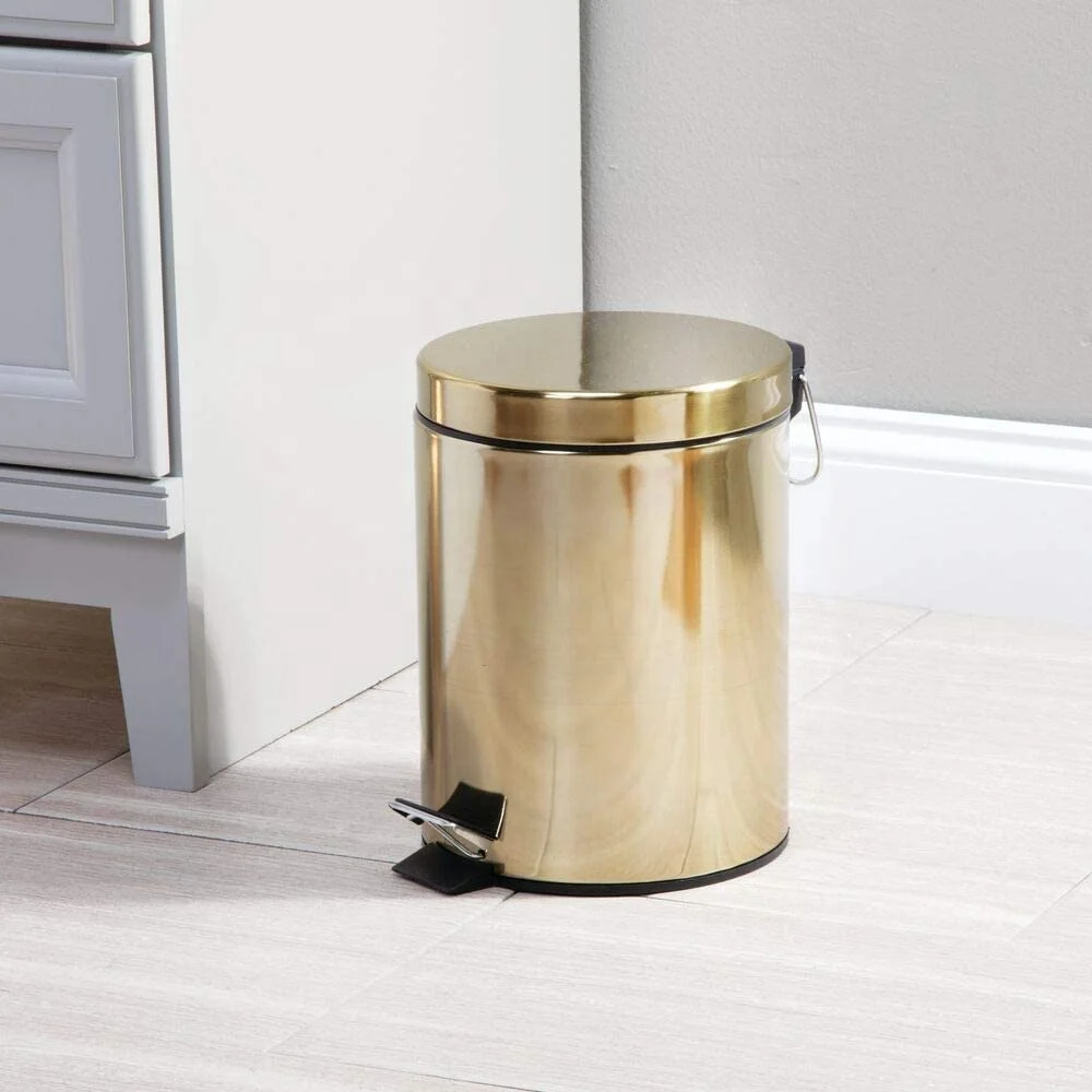 5L Foot Pedal Operated Round Shaped Indoor Kitchen Printing Trash Can Stainless Steel Waste Bin