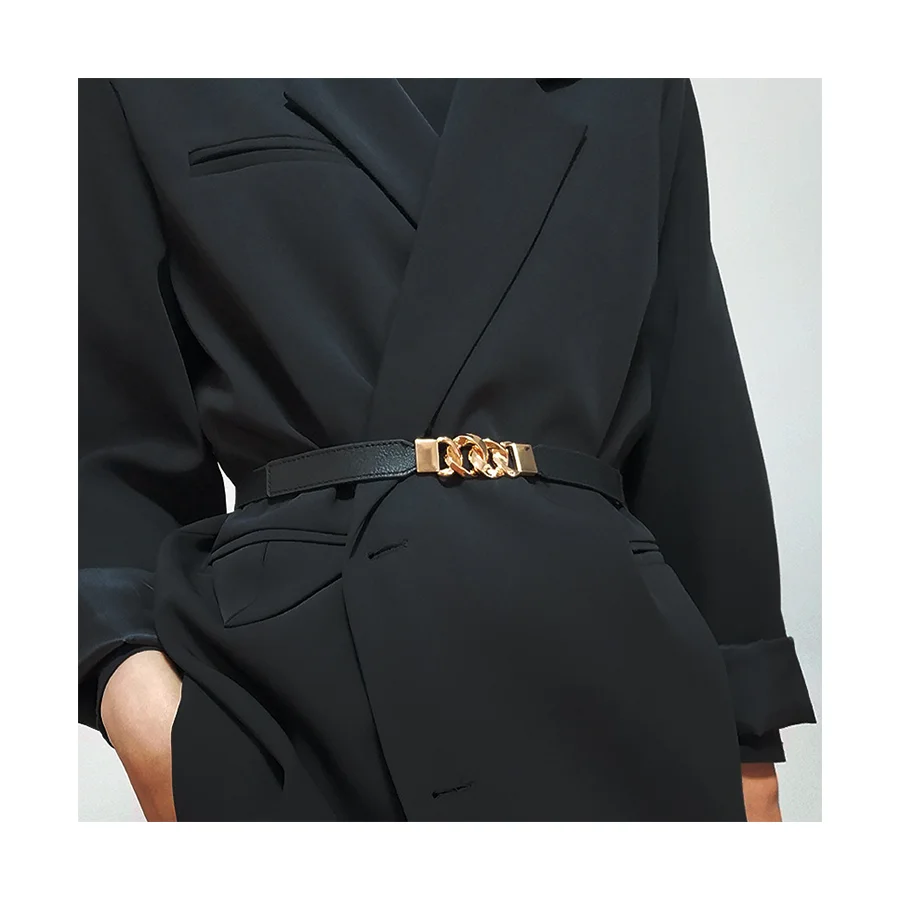 Popular slim-fit dress belt in Europe and the United States  multi-ring alloy buckle design high elastic PU belt