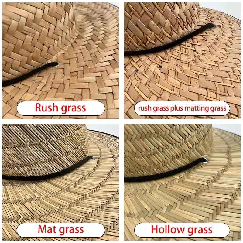Wholesale Fish Lifeguard Hats America Island Beach Sombrero Hollow Mat Straw Cowboy Hats With Custom Logo