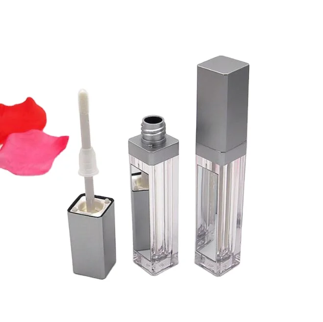Custom Logo Square Empty LED Light Lip Gloss Tube with Mirror 7ml Plastic Makeup Storage for Lipstick Lip Balm Cosmetic Use