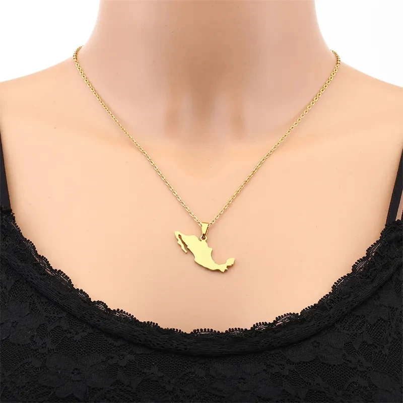 Fashion Mexico Map Pendant Necklace for Men & Women Titanium Steel Gold Silver Color Choker Mexican Outline Jewelry Gifts