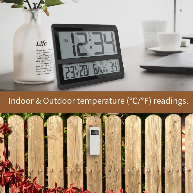 Best Price Morden Style RCC Clock Multi Function Digital Clock RC Wall Clock With In/Out Temperature