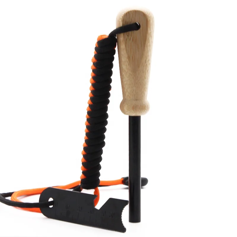 Alibaba Camping Bamboo Wooden Fire Steel Starter Striker Outdoor Survival Gear Paracord Ferro Rod for EDC Fire Kit