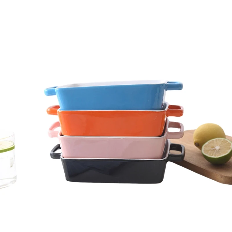 Restaurant Kitchenware Cooking Square Baking Pans Baking Tray With Two Ears Rectangular Household Kitchen Ceramic Baking Tray
