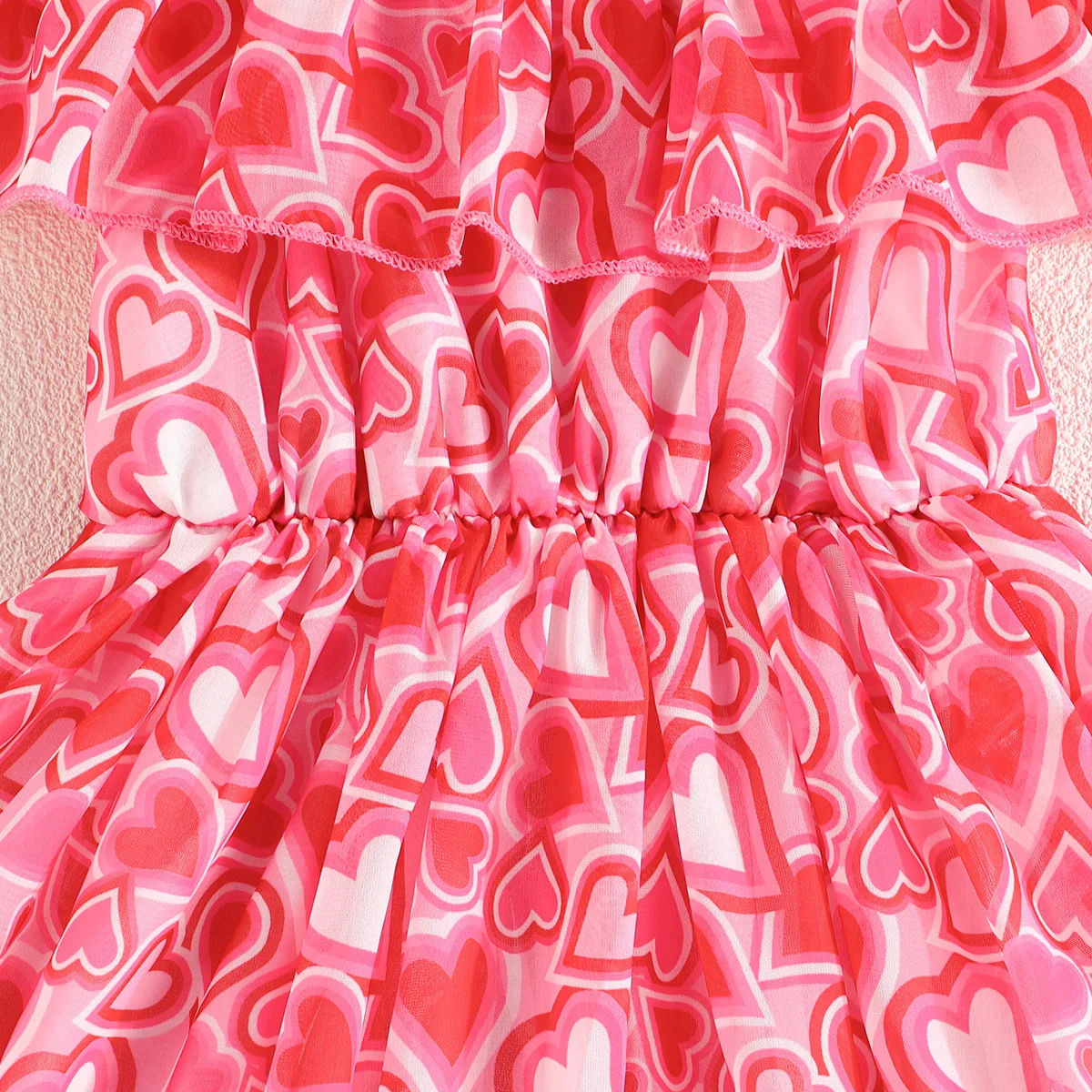 2024 Summer Girls Valentines Day Clothes Off Shoulder Love Heart Pattern Toddler Chiffon Casual Dress Wholesale Kids Dresses