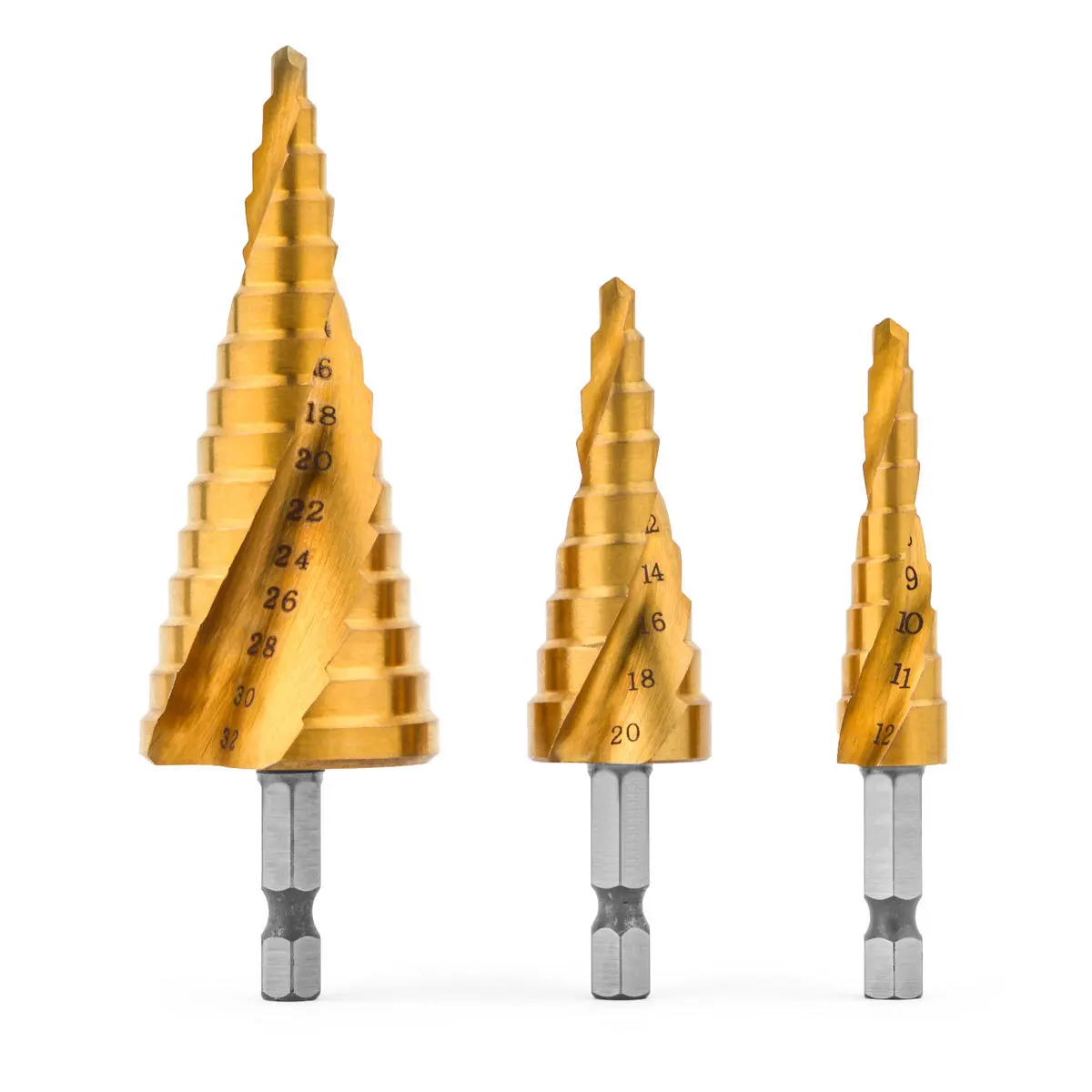 HSS Step Drill Sets 4-12mm 4-20mm 4-32mm Straight Groove Step Drill Bit Titanium Coated Wood Metal Hole Cutter Drilling