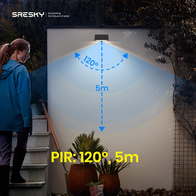 Sresky Outdoor Solar Power Courtyard Gate Lamp 1000LM 4 Lighting Modes Sensor Mini Wall Light