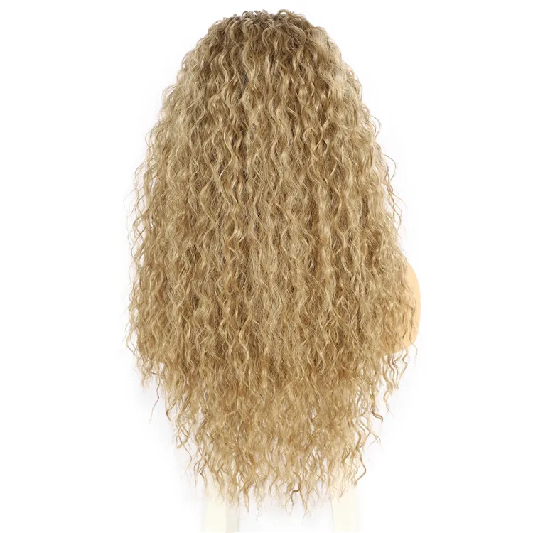 BeautyTown #1624 Afro Women Long Honey Blonde Kinky Curly Headband Synthetic Wig Heat Resistant Wigs for Daily Party Use