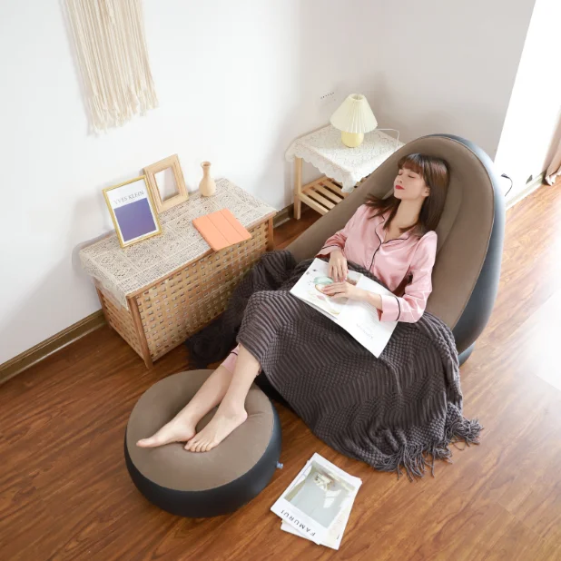 Fabric Brown Modern Comfortable Relax Inflatable Lazy Sofa Chair Air Bed Mattress Lounge Inflatable Air Sofa Chair Set