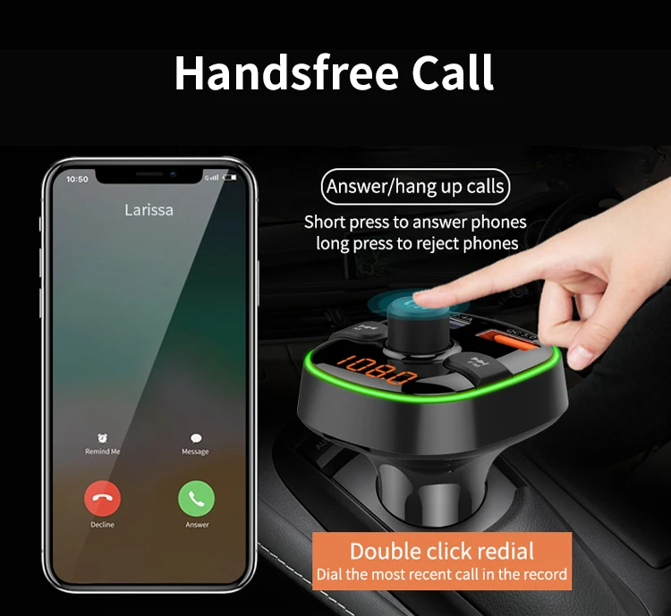 New Arrvial bt 5.0 fm transmitter car charger qc 3.0 lcd writing tablet car battery charger 12v-24v car charger 20w  type c port