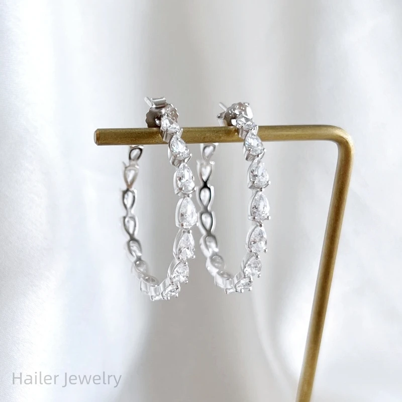 Hailer joyas pear shaped moissanite gold earrings 18k solid hypoallergenic chunky hoop earrings for women