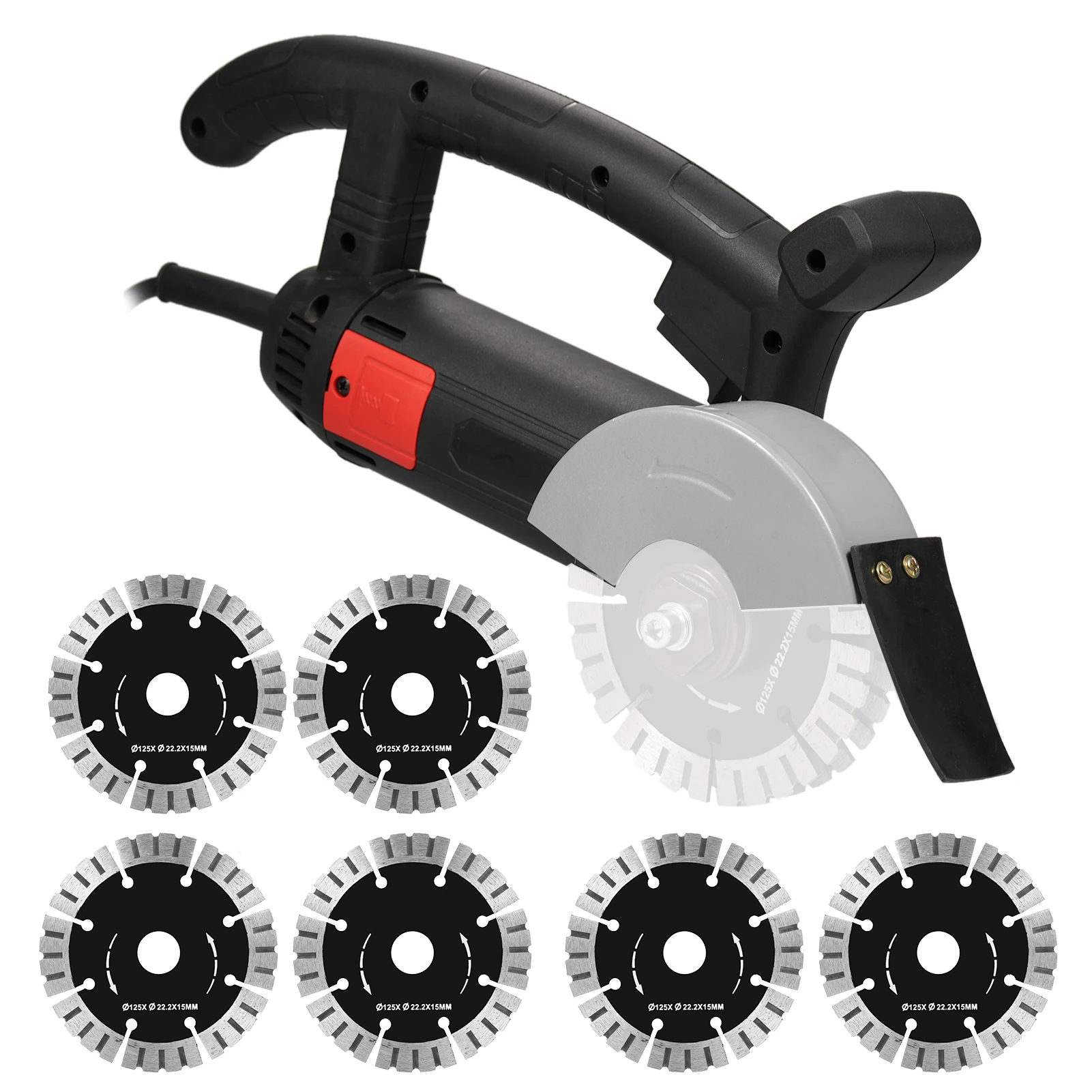 1800W 120V Electric Wall Grooving Chaser Concrete Cutting Machine  Slotting Brick Granite Marble Grooves With 6Pcs Saw Blades