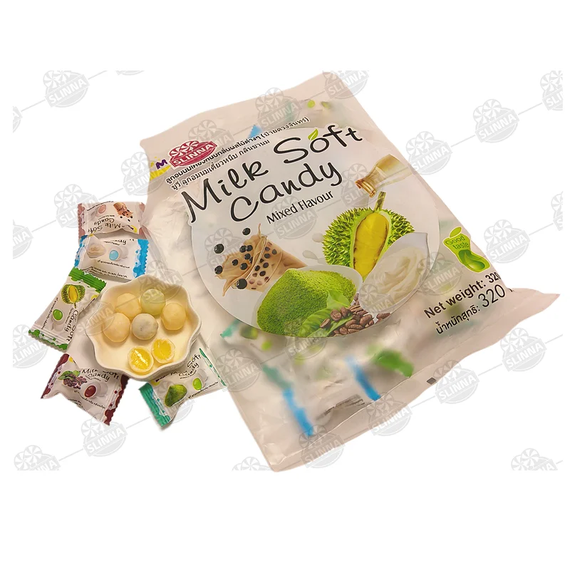 Wholesale mixed flavour chewy milk candy Gummy Candy Sweet and Fruity Tastes with Durian Flavor in the Bag