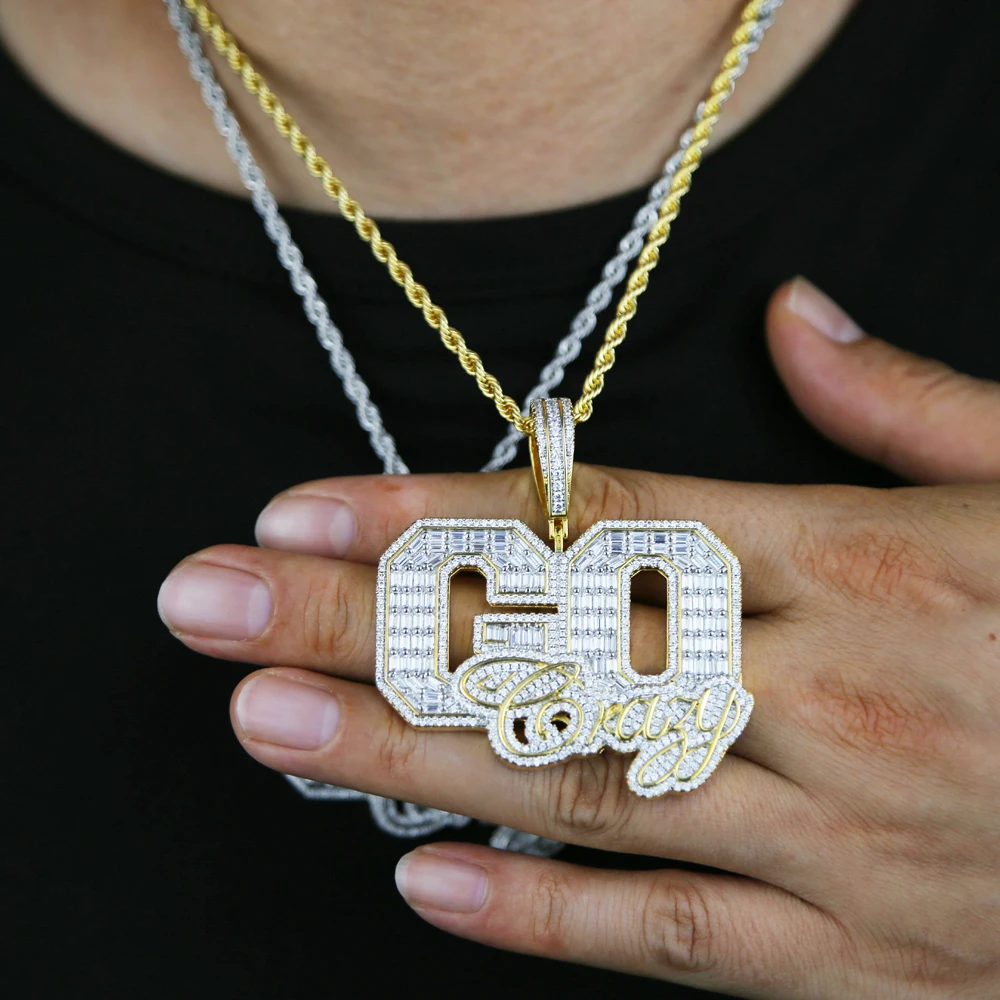 hip hop men go crazy  pendant necklace hiphop rock iced out bling 5A cubic zirconia gold plated HIP HOP jewelry