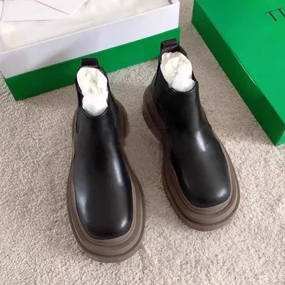 Hot Sell Women Platform Chunky Heel Elastic Tire Ankle Booties Colorblock Chelsea Boots Anti-Slip Flat Round Toe Mid Calf Boots