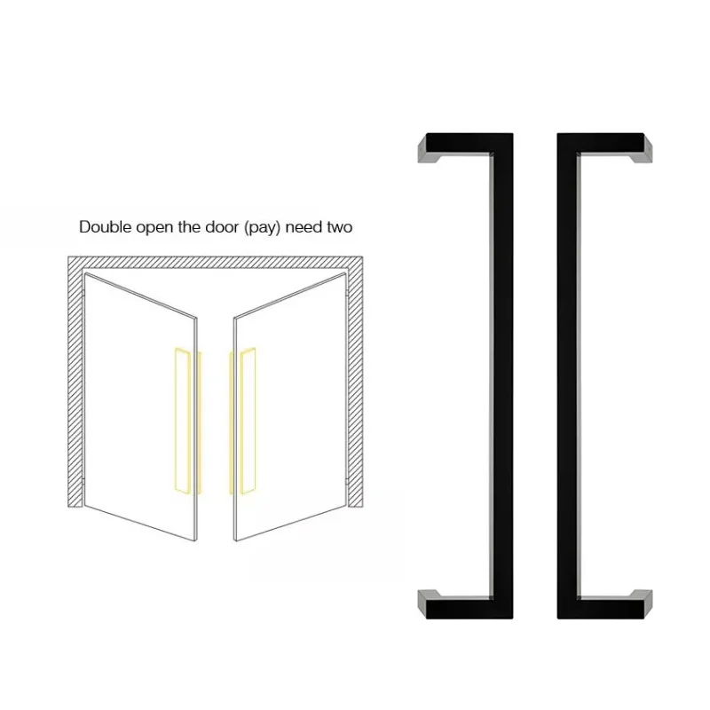 Manufacturer Hardware Offset Four Bend Handle Stainless Glass Main Door Pull Handle Sliding Double Sided Shower Handle