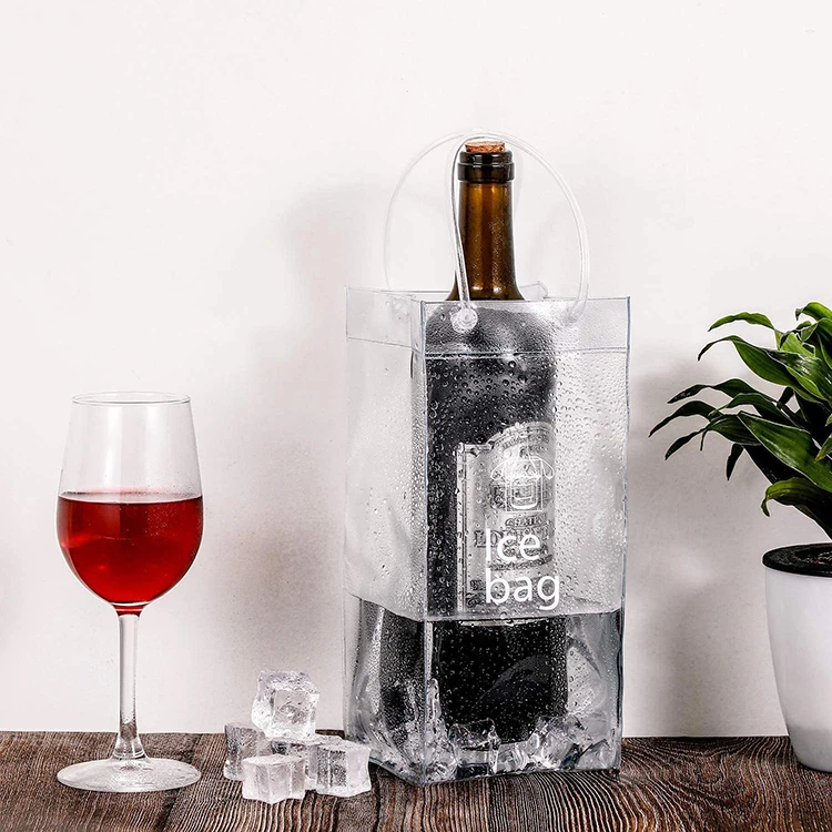 Wholesale high quality leakproof tote plastic wine ice bags gift promotion clear plastic wine bottle bags