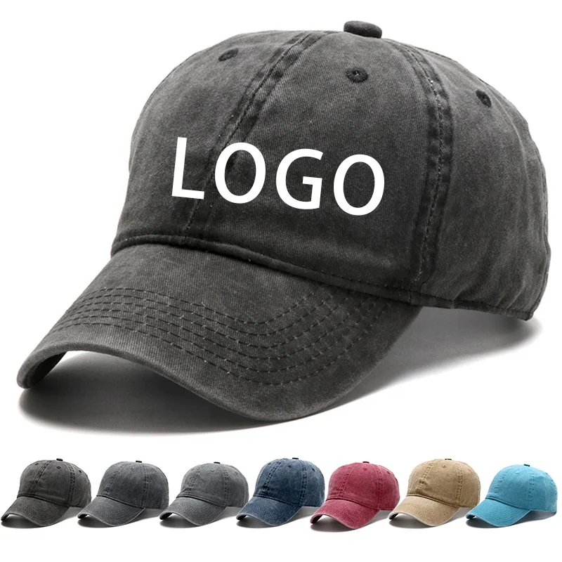 Custom Logo Unisex Adjustable Solid Blank 100% Washed Cotton Brushed Twill Distressed vintage washed baseball cap