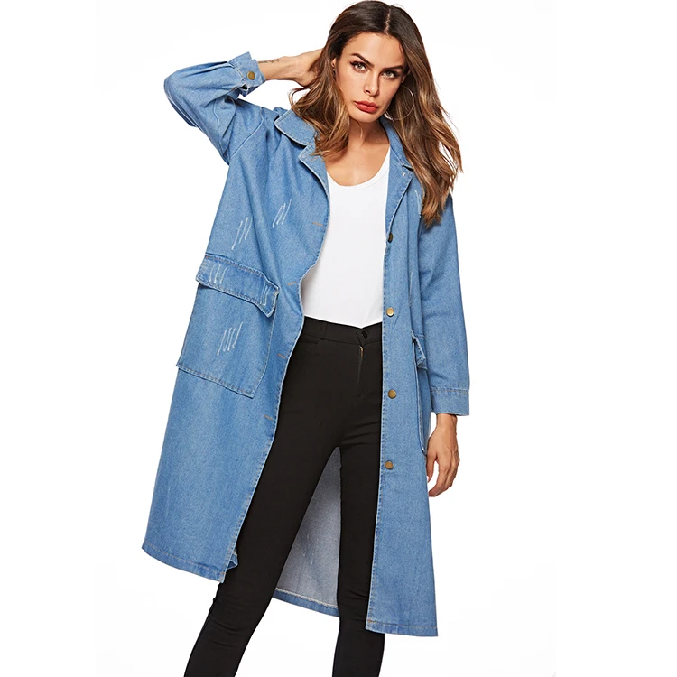 Long Denim Trench Coat Women