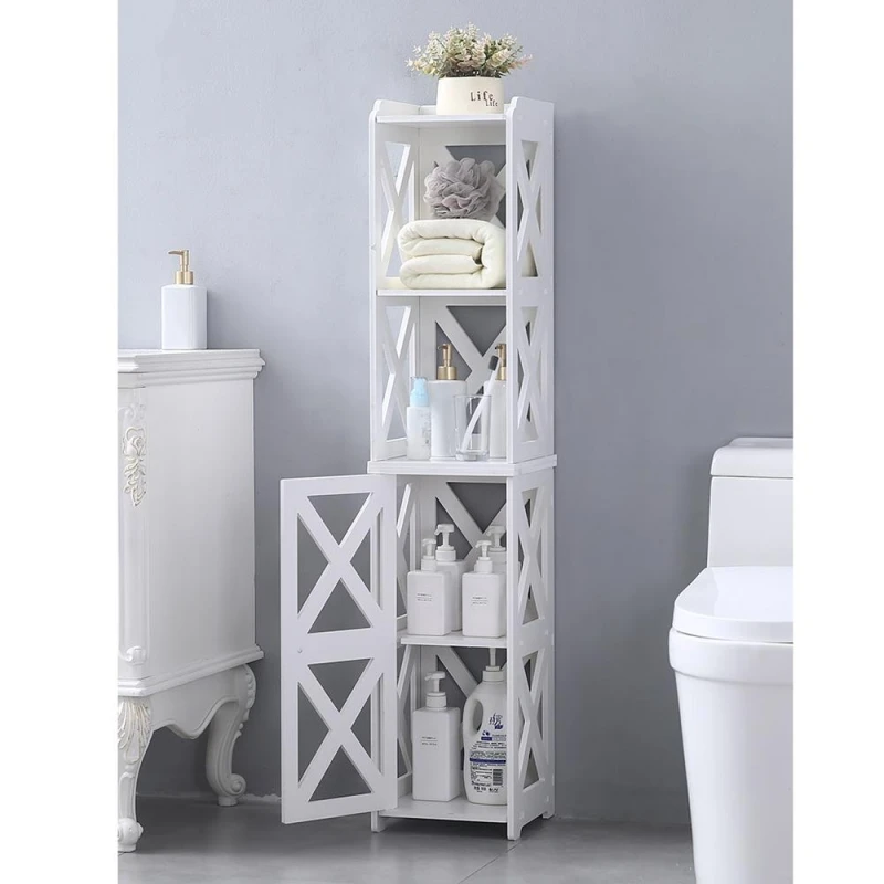 2021 curved design furniture bathroom cabinet wood shelf and rack