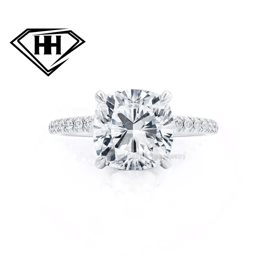 Custom Lab Diamond Jewelry 925 Silver IGI Certified Hpht Flawless 2.5ct Cushion Cut Lab Grown Diamond Halo Ring for Engagement