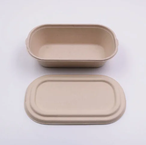 900ml Compostable Sugarcane Bagasse 2 Compartment Biodegradable Take Out Food Containers Clamshell For Lunch