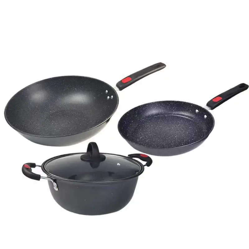 Non Stick Aluminum Kitchenware Cook Set Non-stick Ceramic Granite Coating Non-stick Soup Pot Pan Cookware Sets Wholesale