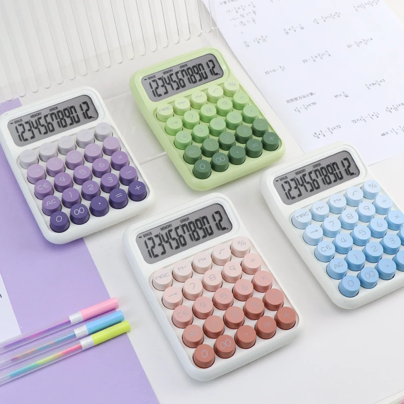 Small Cute Girl Desktop Business Office Calculator New Kids Colorful Gradient Silent Mechanical Keys Battery Powered
