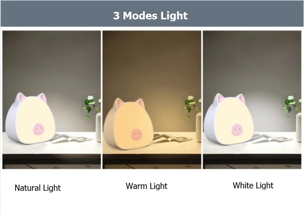 USB rechargeable night lights cute piggy Bedside lamp Decor Rechargeable Color Changeable LED night Lamp for Kids