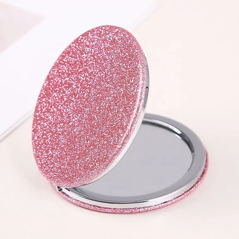 Compact Mirror Glitter Pu Leather 2.83 Inch Makeup Mirror for Purses Small Pocket Mirror Portable Hand Double-Sided