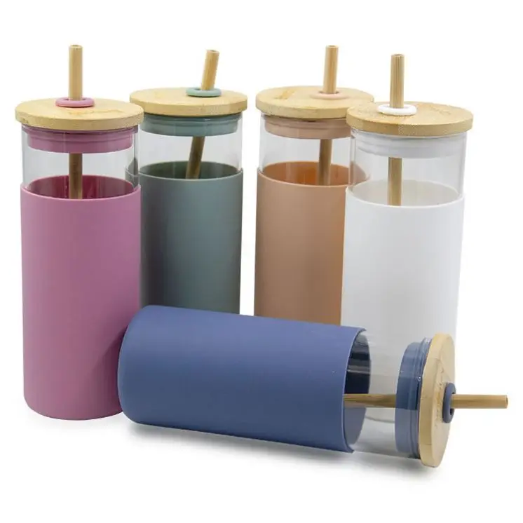 2021 Trending Products China Wholesale Glass Boba Tea Cup Glass Tumbler With Straw Lid