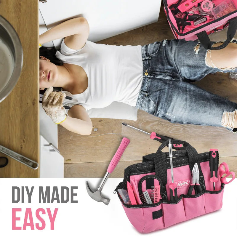 130Piece Home Tool Kit Pink Packaging For Easy To Carry Built-In Tools For A Variety Of Scenarios Durable Material