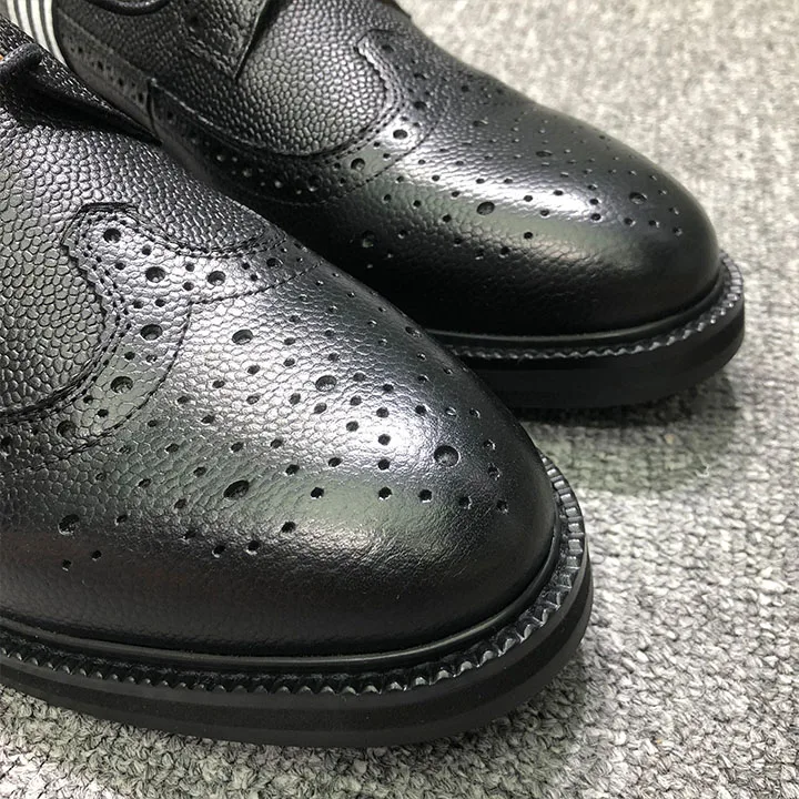 TB THOM 4-Bar Black Pebble Grain Classic Longwing Brogue With Leather Sole Men Custom