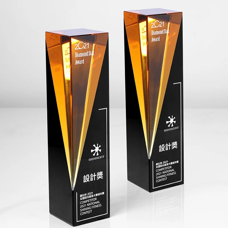 pujiang new design 3D blank top star shape  exclusive crystal glass trophies for business Gift award honor crystaltrophy