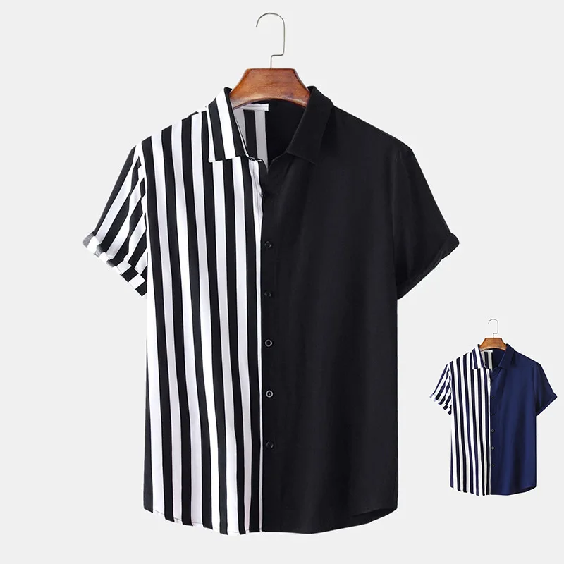 
Dropship designer mens clothing shirts stylish polo short sleeve Striped button up 2021 summer casual shirts for men 