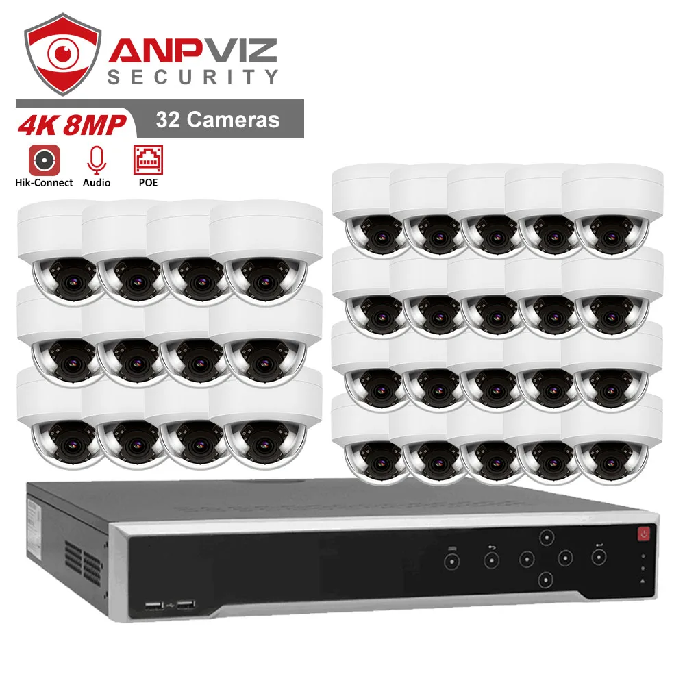  Anpviz системы безопасности CCTV наборы 32CH H.265 4K 8MP NVR 32 пакет купольная камера POE IP с аудио встроенный микрофон Удаленный